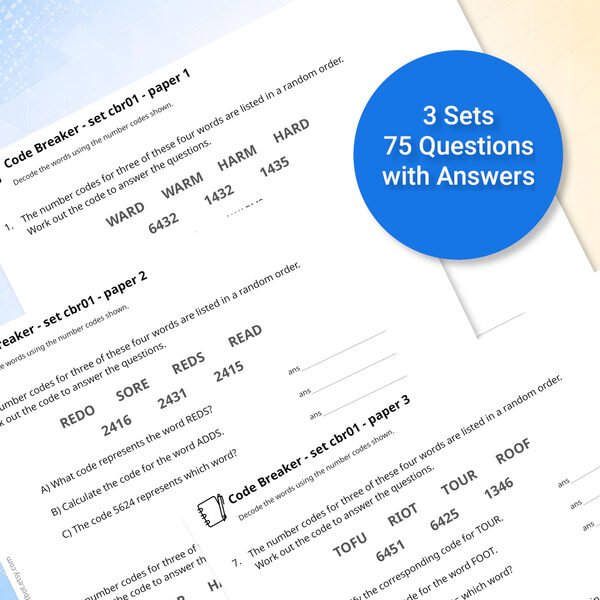 Codebreaker practice papers showing printable letter-to-number logic questions