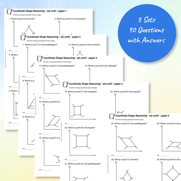 Coordinate Shape Reasoning practice papers showing missing-coordinate geometry worksheets