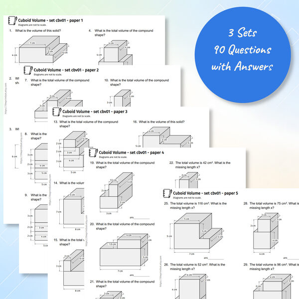 Compound Cuboid Volume practice papers showing cuboid volume word problems