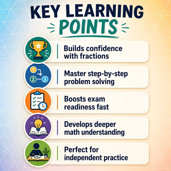 Key learning benefits for cumulative fractions worksheets including telescoping patterns and step-by-step reasoning
