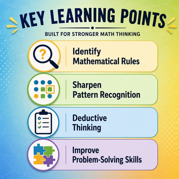 Key learning benefits for Find the Rule worksheets including pattern recognition and deductive thinking