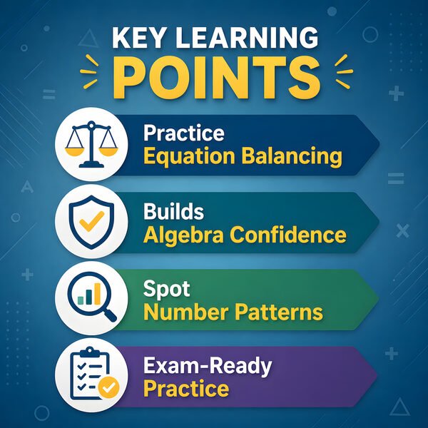 Key Learning Benefits — Skills covered: order of operations, mental arithmetic, equation balancing, logical deduction