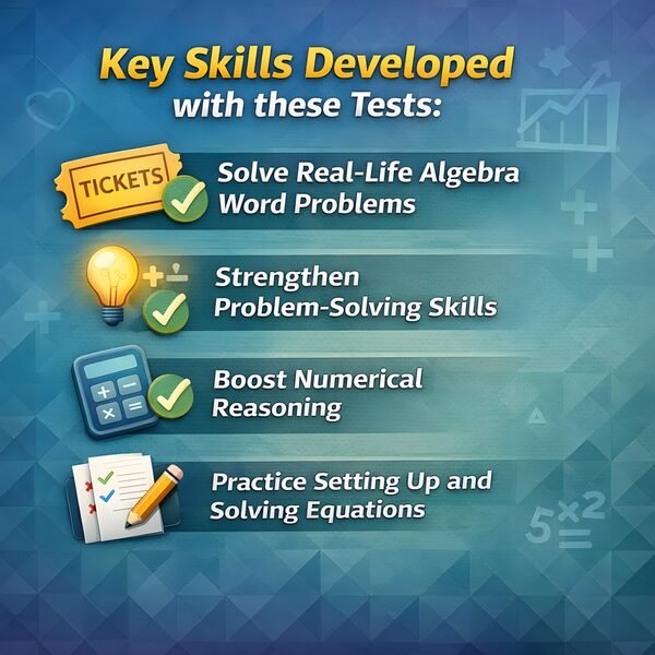 Key Learning Benefits — Skills covered: variable assignment, equation construction, substitution method, algebraic verification