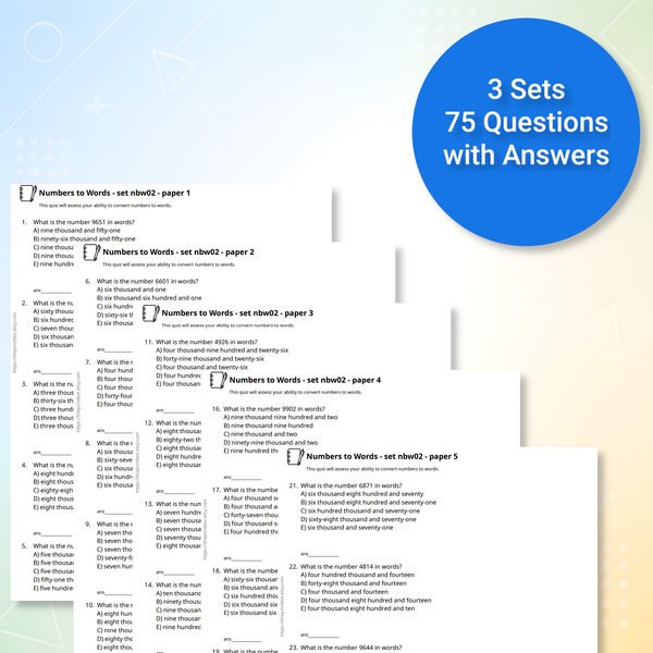 Number Words practice papers showing printable number to words worksheets