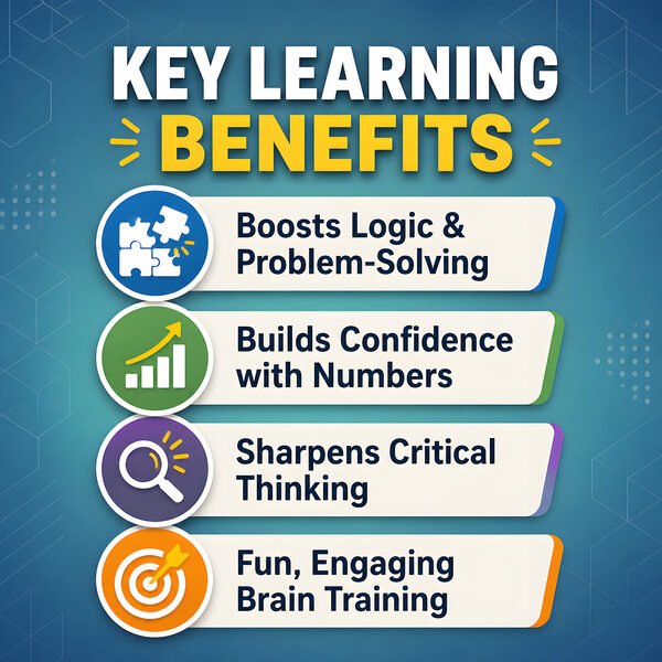 Key learning benefits for numerical deduction worksheets including logic and reasoning