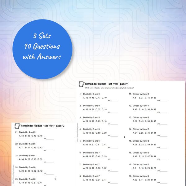 Remainder Riddle practice papers showing printable remainders and divisibility worksheets