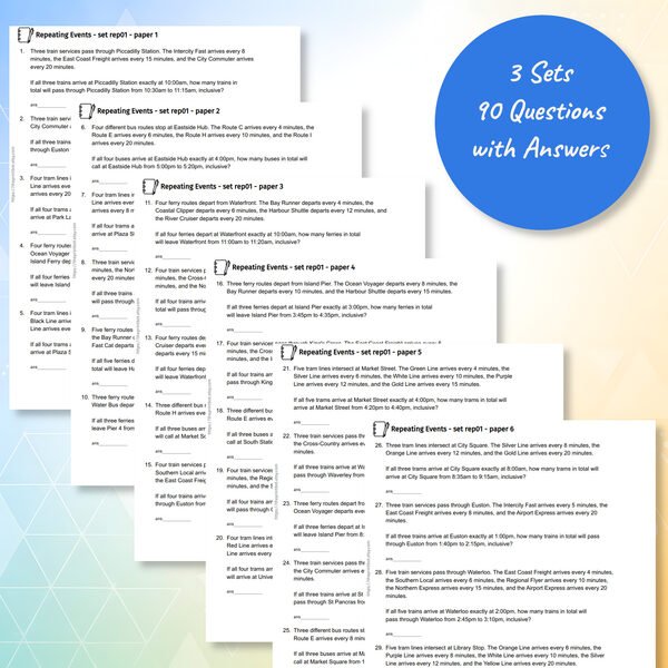 Repeating Events printable practice papers and answer pages