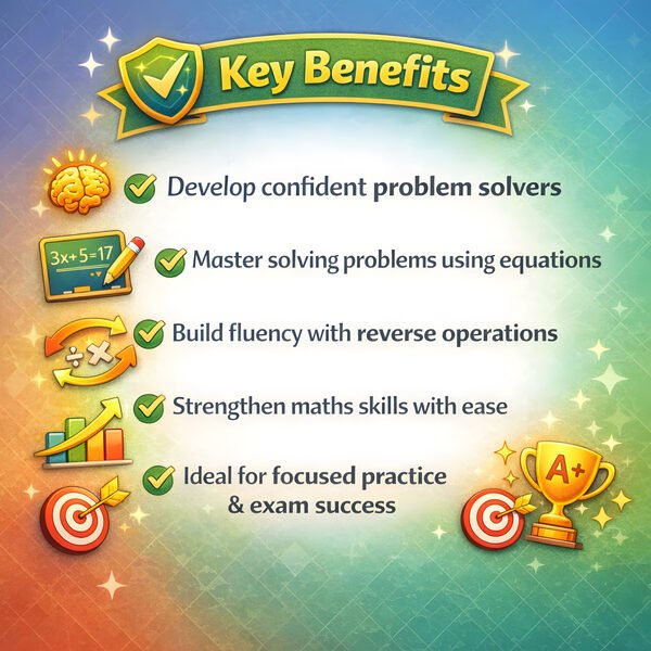 Key Learning Benefits — skills covered: algebraic thinking, multi-step logical deduction, inverse arithmetic, problem solving