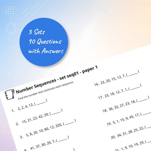 Sequences practice papers showing printable number pattern worksheets